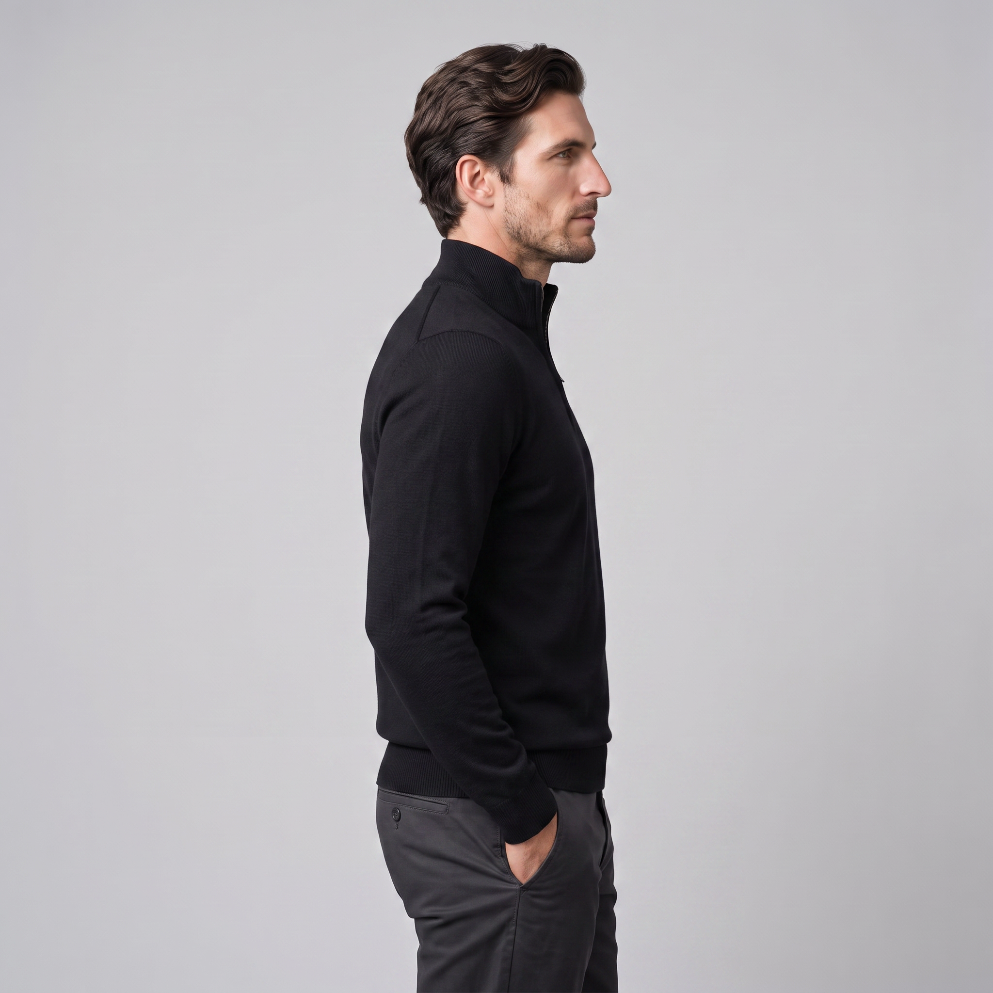Herren Strickpullover mit kurzem Reissverschluss