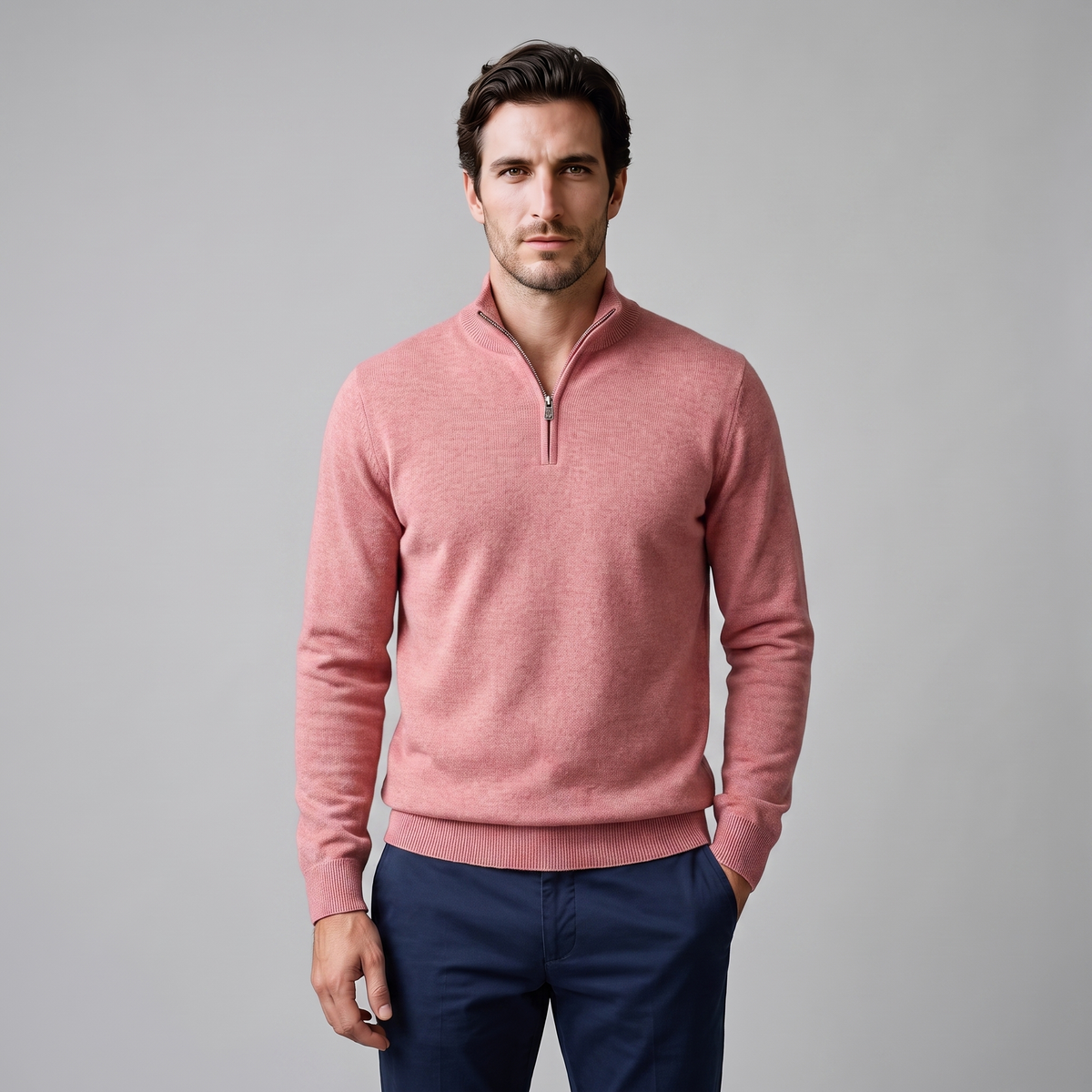 Herren Strickpullover mit kurzem Reissverschluss
