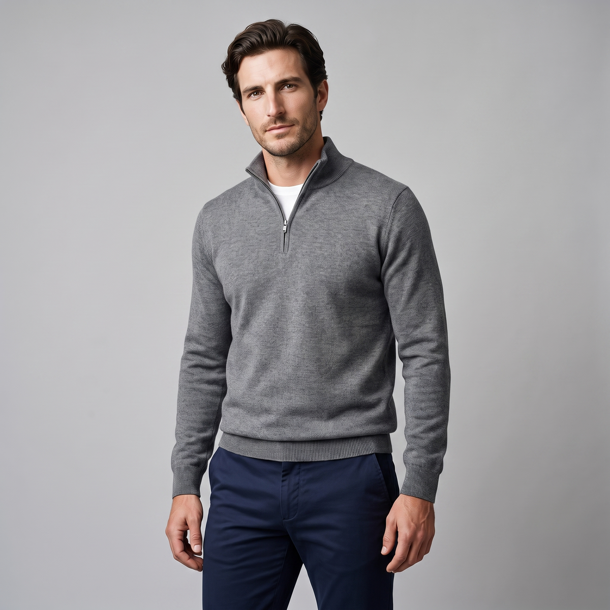 Herren Strickpullover mit kurzem Reissverschluss