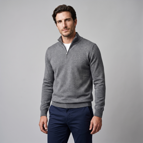 Herren Strickpullover mit kurzem Reissverschluss
