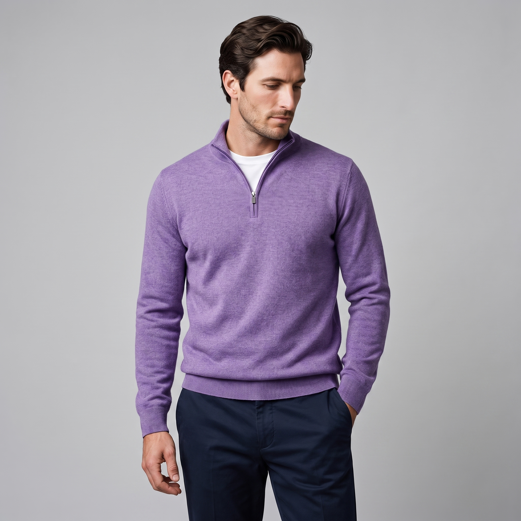 Herren Strickpullover mit kurzem Reissverschluss