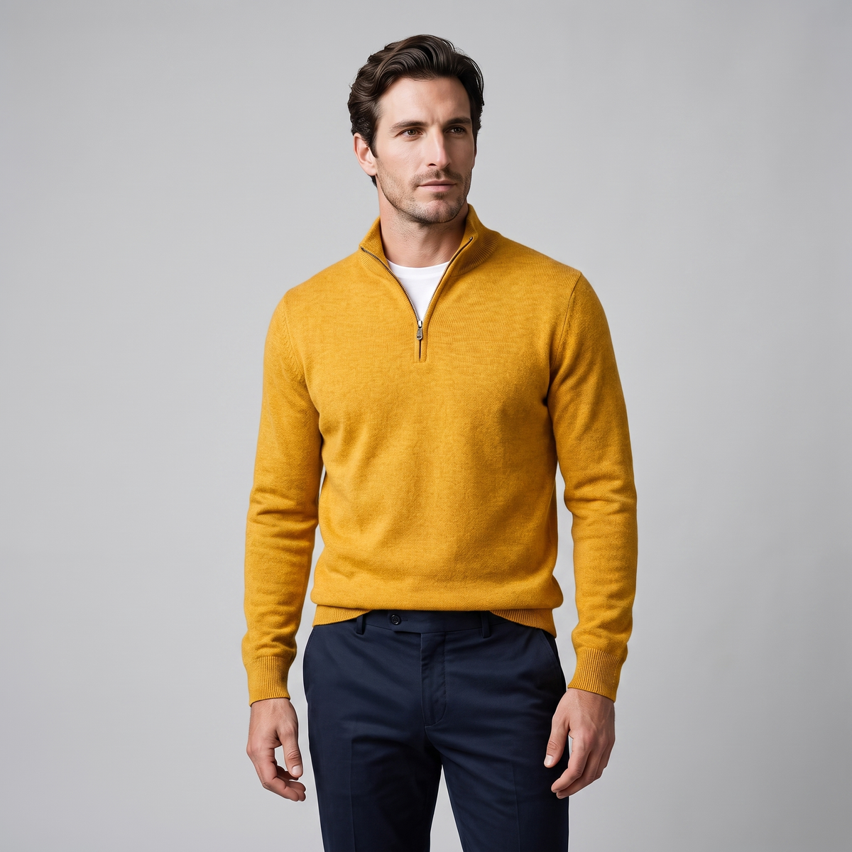 Herren Strickpullover mit kurzem Reissverschluss