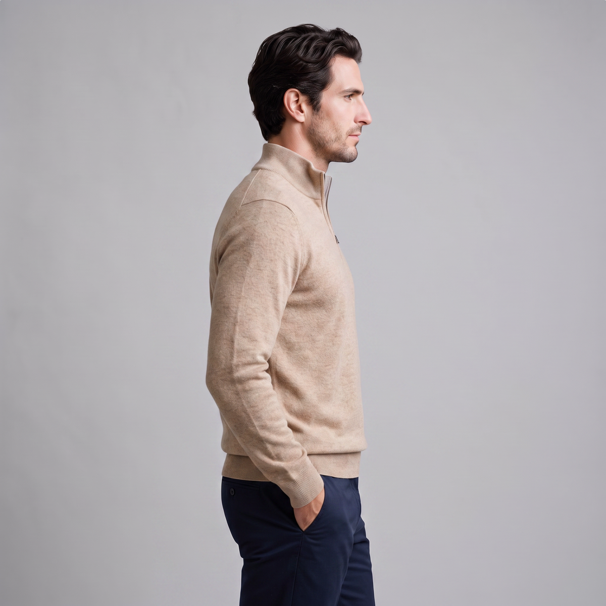 Herren Strickpullover mit kurzem Reissverschluss