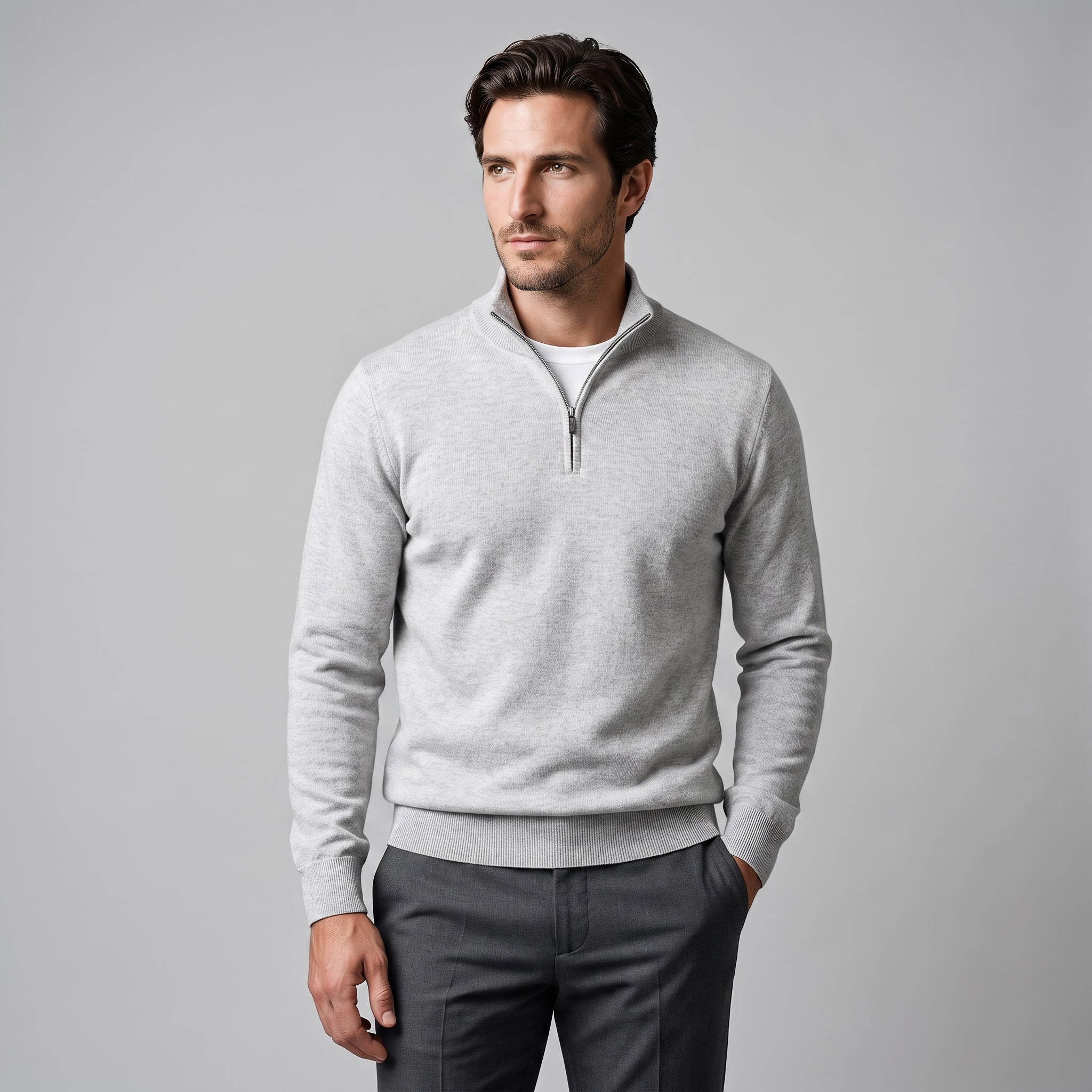 Herren Strickpullover mit kurzem Reissverschluss
