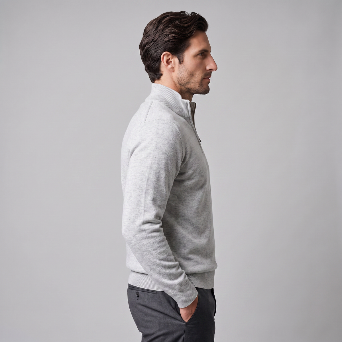 Herren Strickpullover mit kurzem Reissverschluss