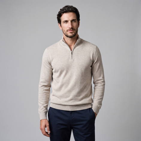 Herren Strickpullover mit kurzem Reissverschluss