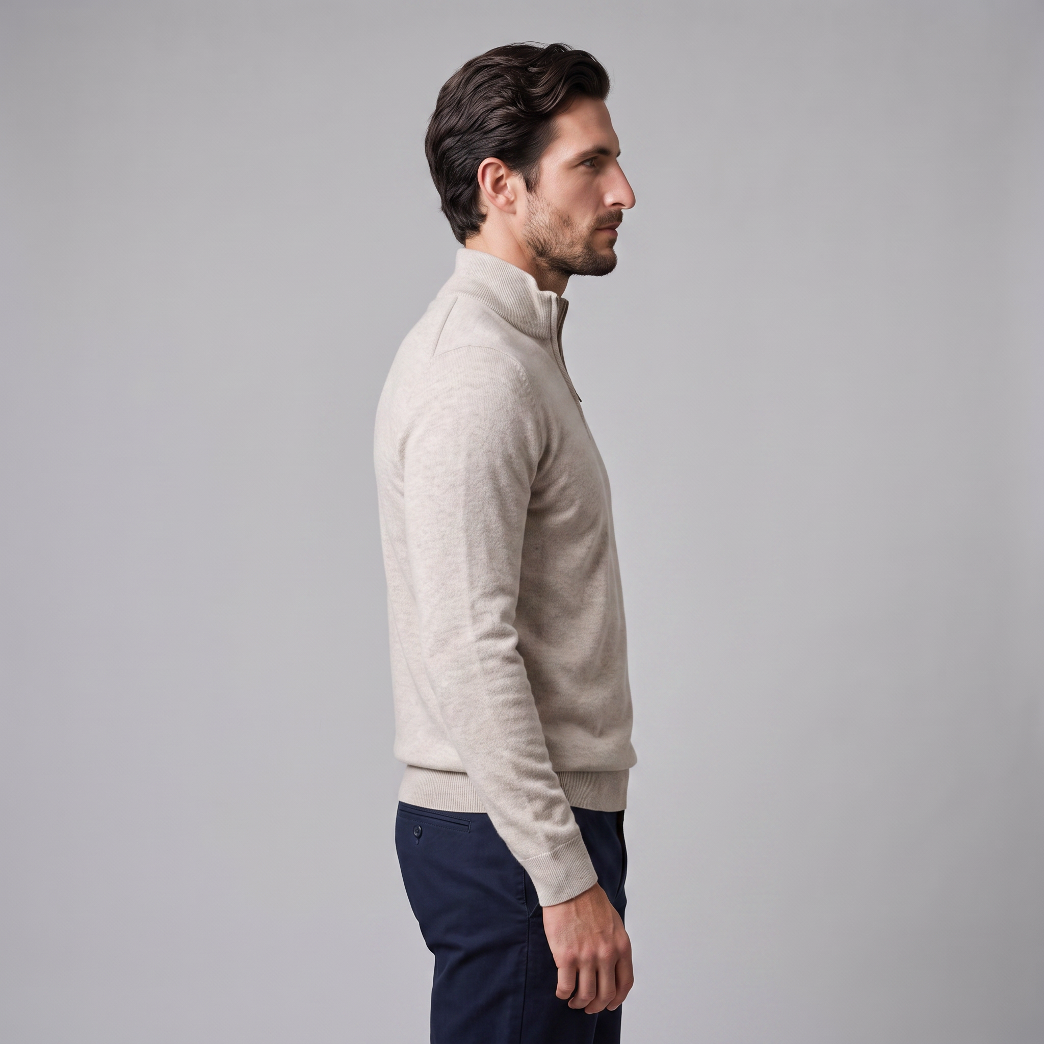 Herren Strickpullover mit kurzem Reissverschluss