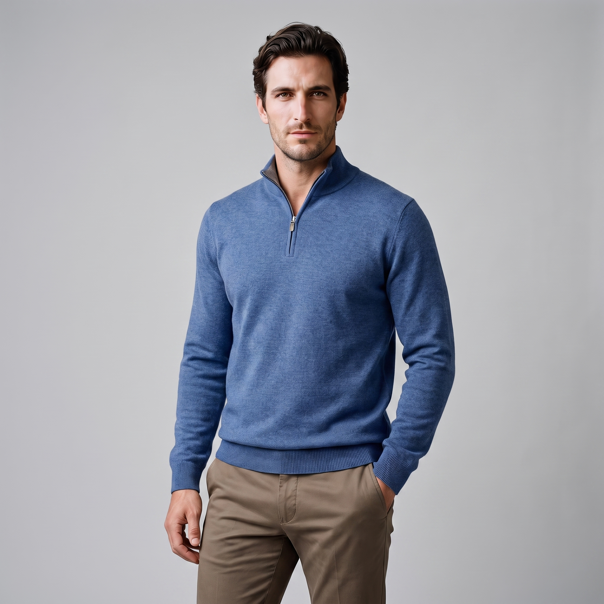 Herren Strickpullover mit kurzem Reissverschluss
