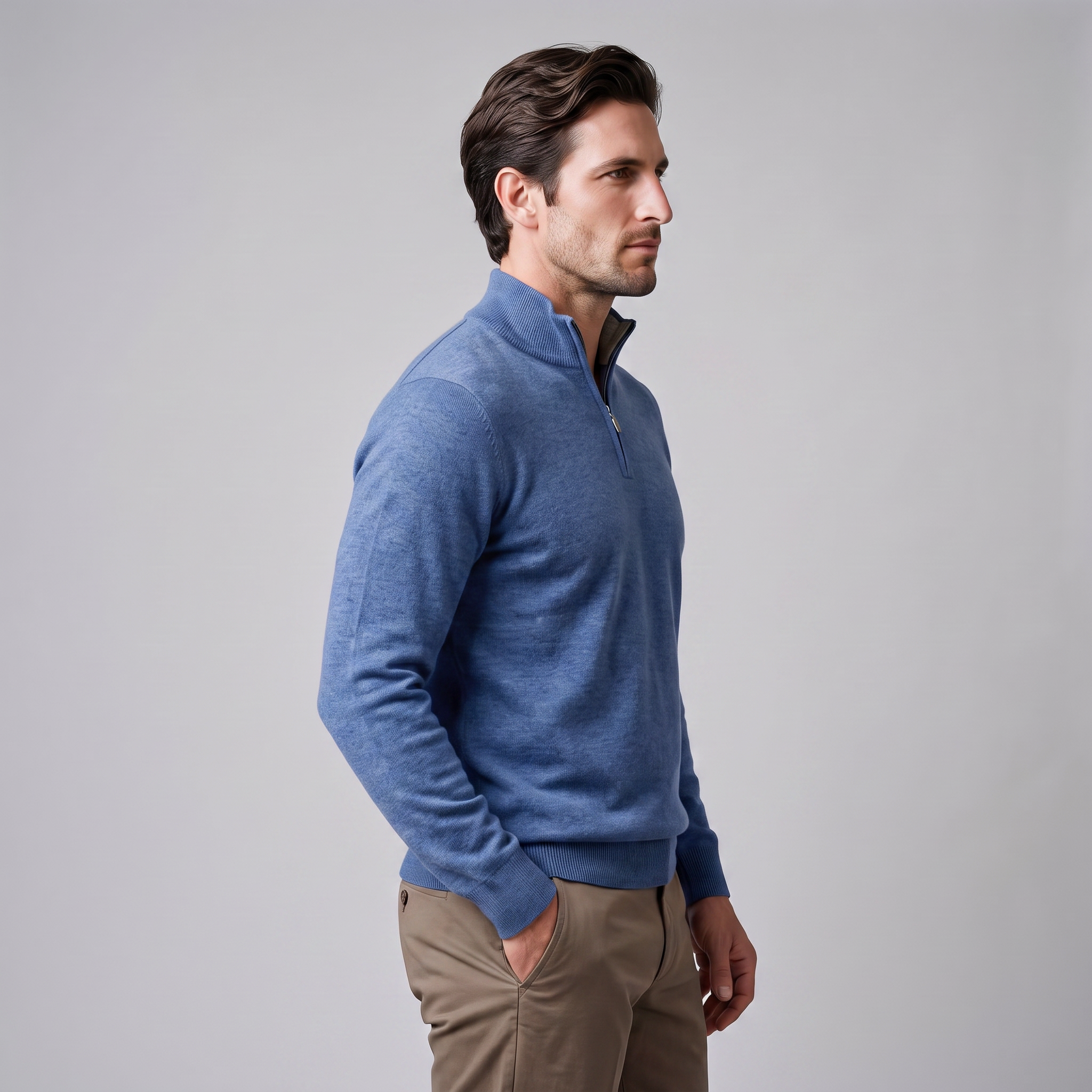 Herren Strickpullover mit kurzem Reissverschluss