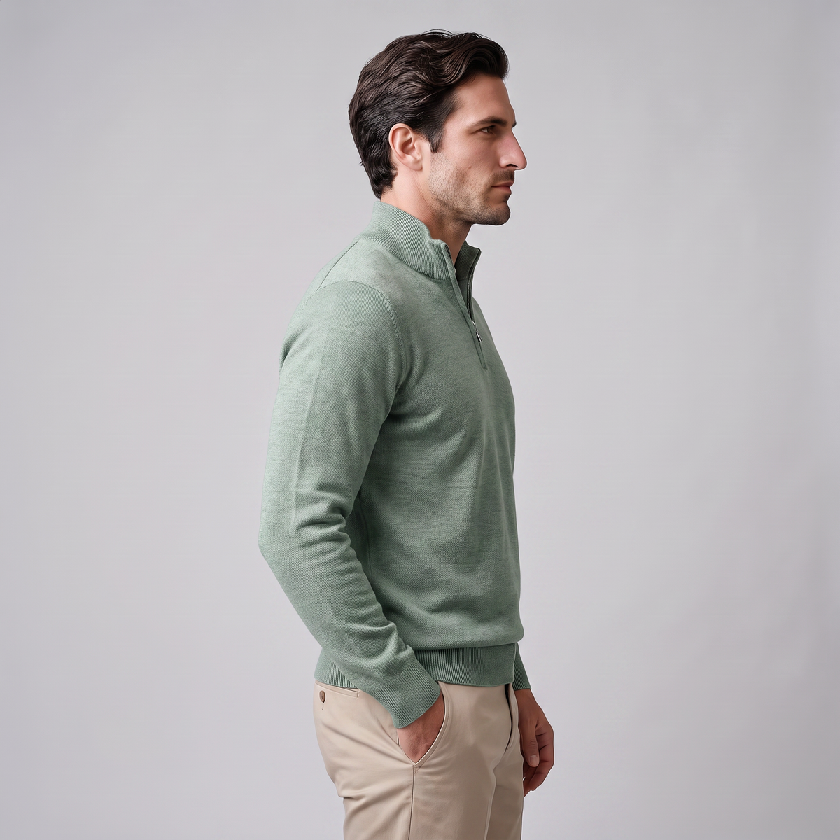 Herren Strickpullover mit kurzem Reissverschluss