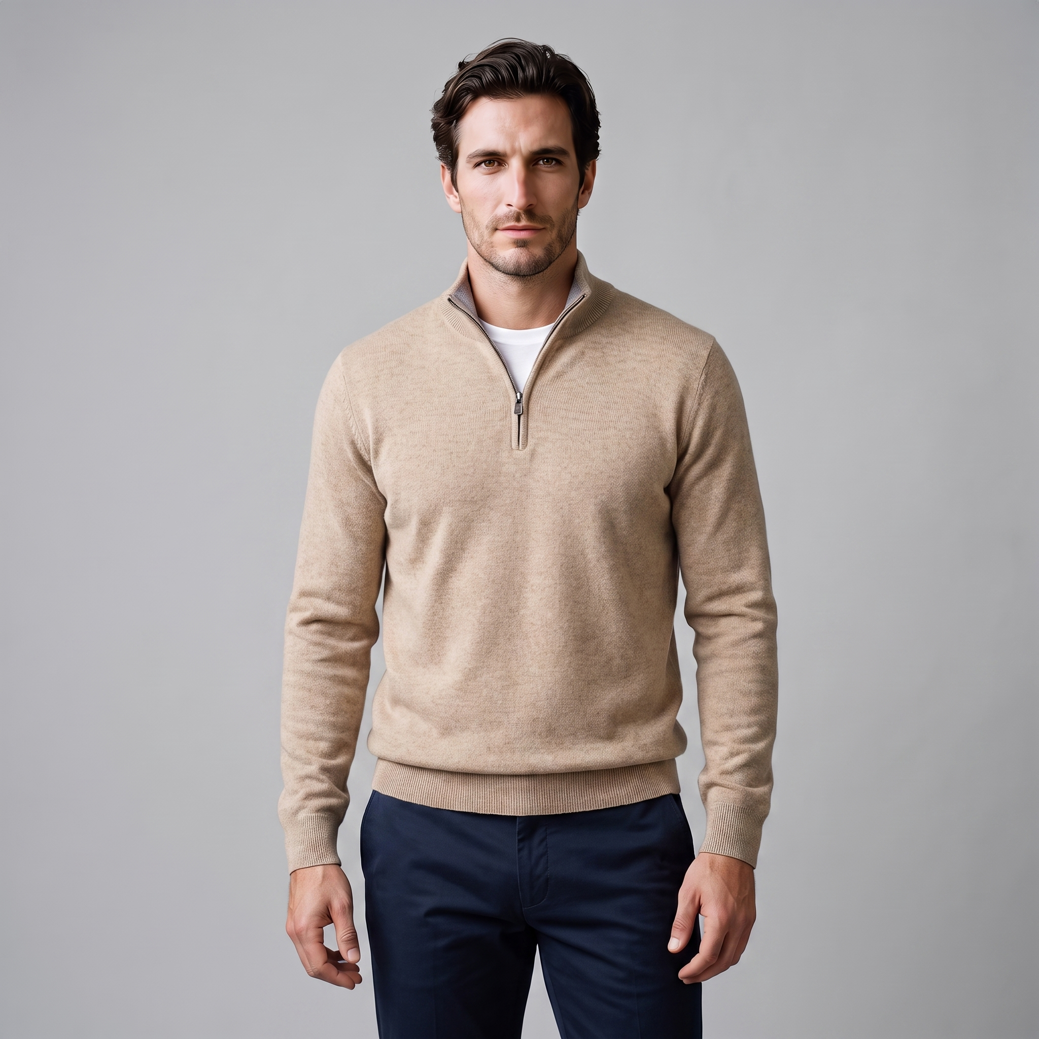 Herren Strickpullover mit kurzem Reissverschluss