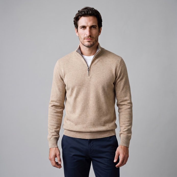 Herren Strickpullover mit kurzem Reissverschluss