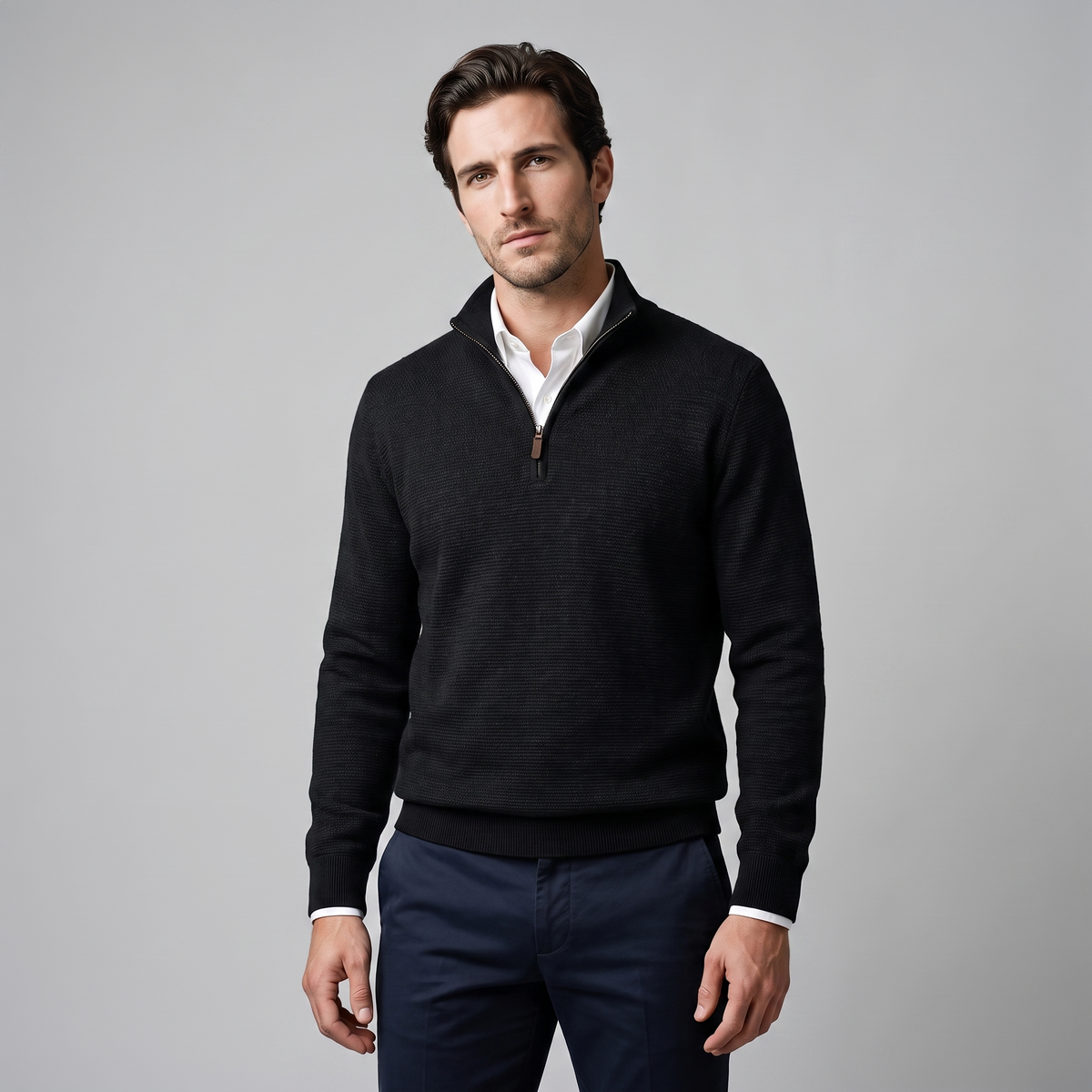Herren Strukturpullover mit Quarter-Zip