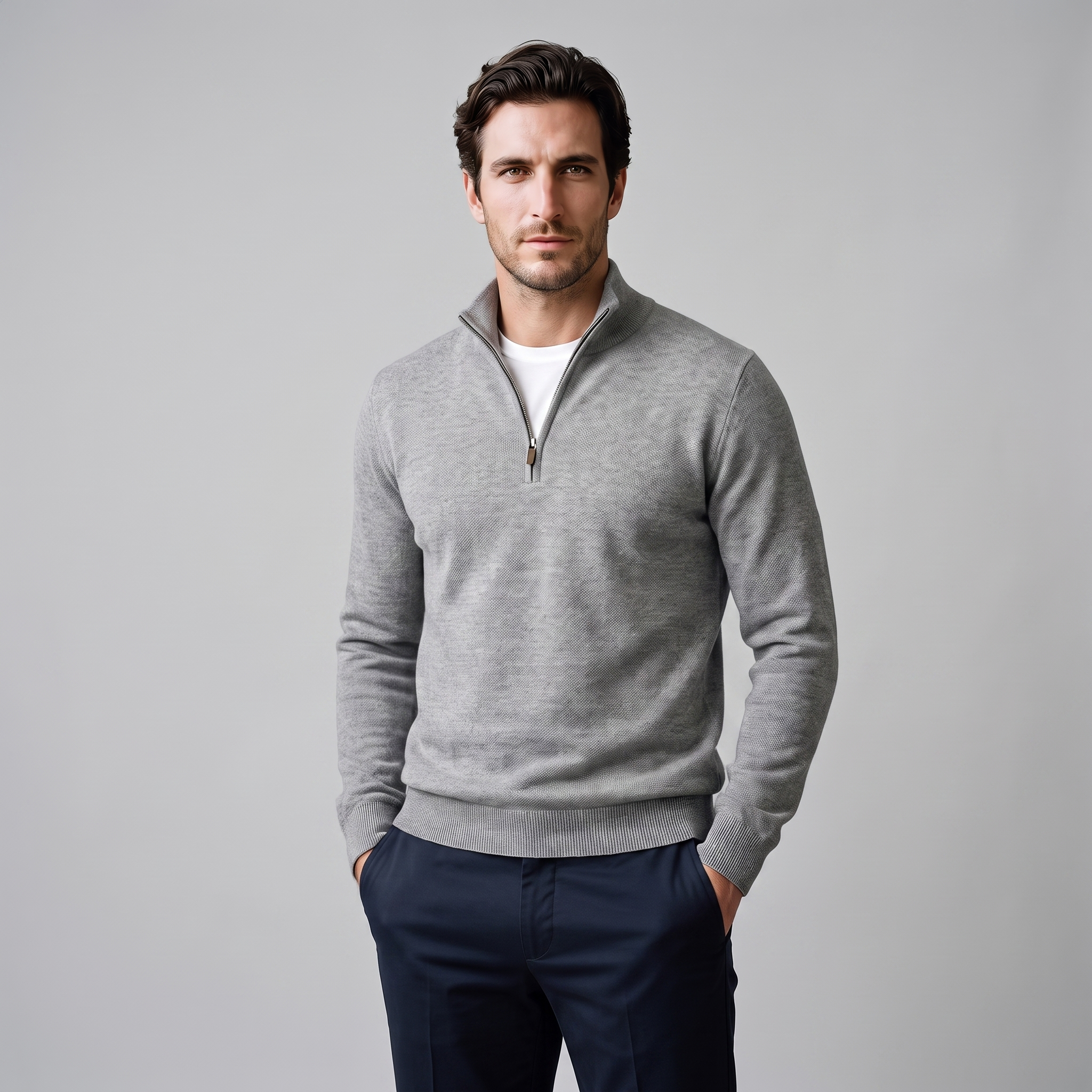 Herren Strukturpullover mit Quarter-Zip