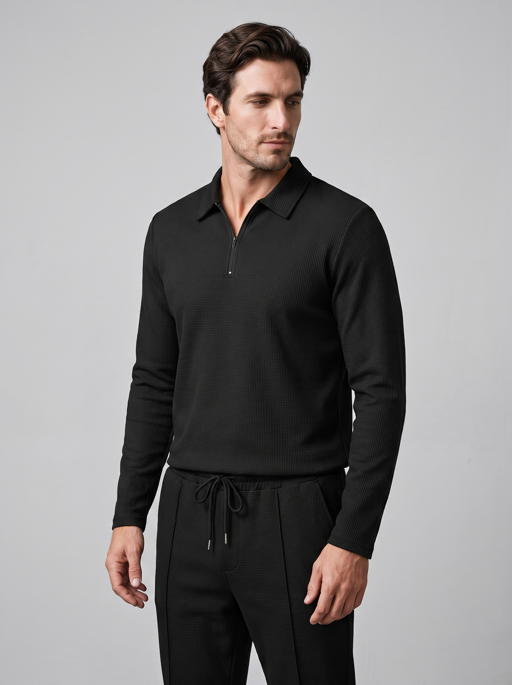 Herren Trainingsanzug-Set mit Waffelstrick und Quarter-Zip