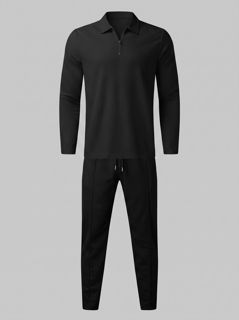 Herren Trainingsanzug-Set mit Waffelstrick und Quarter-Zip