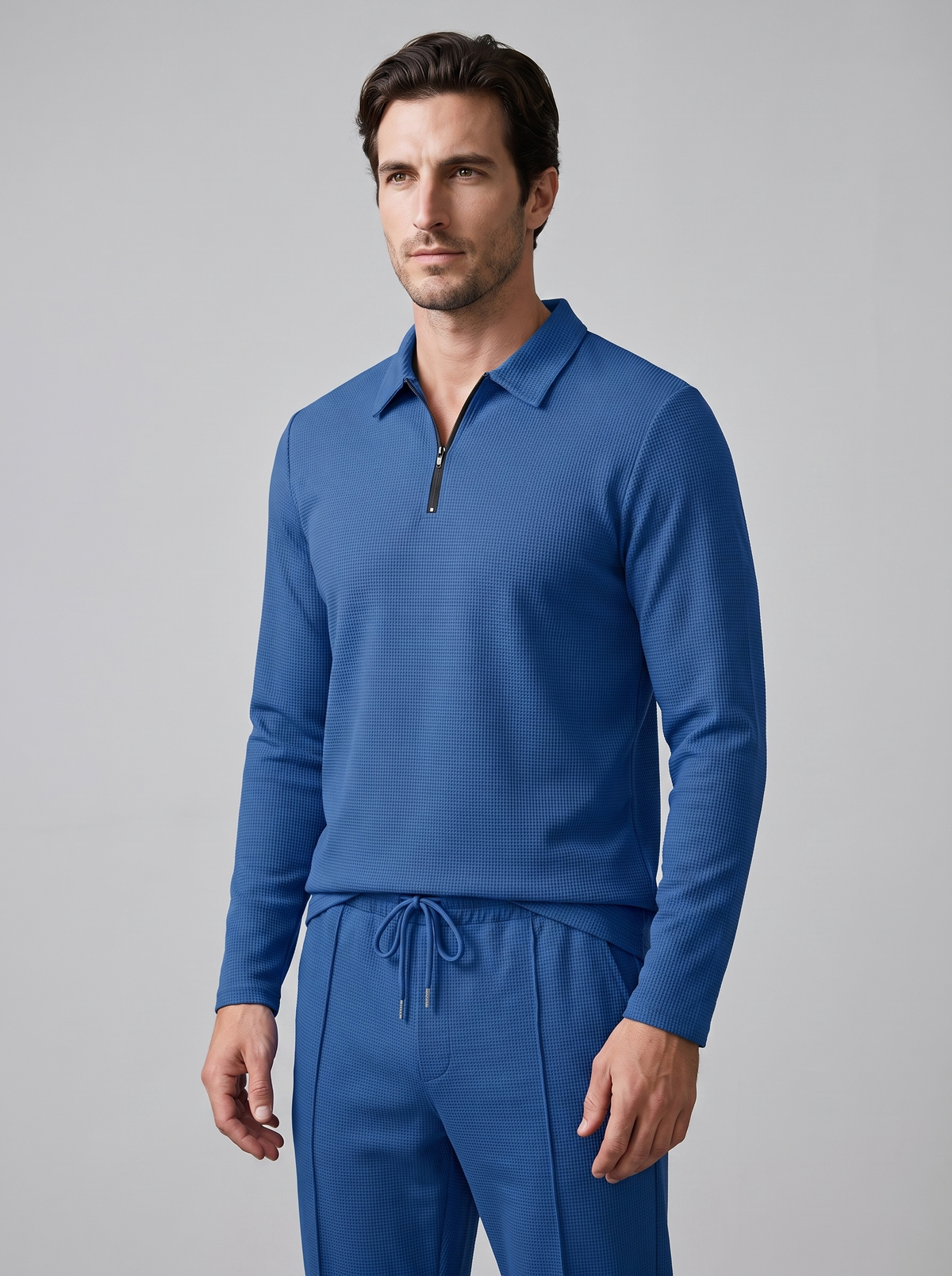 Herren Trainingsanzug-Set mit Waffelstrick und Quarter-Zip