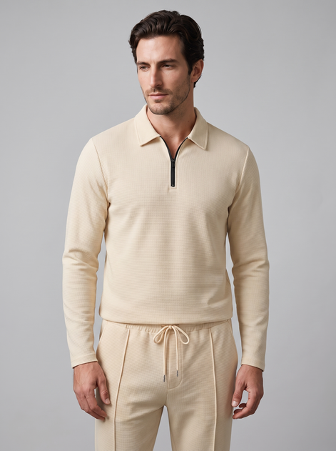 Herren Trainingsanzug-Set mit Waffelstrick und Quarter-Zip