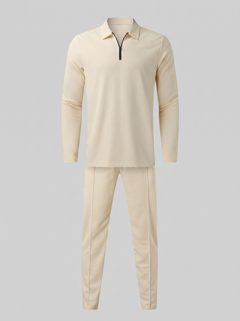 Herren Trainingsanzug-Set mit Waffelstrick und Quarter-Zip
