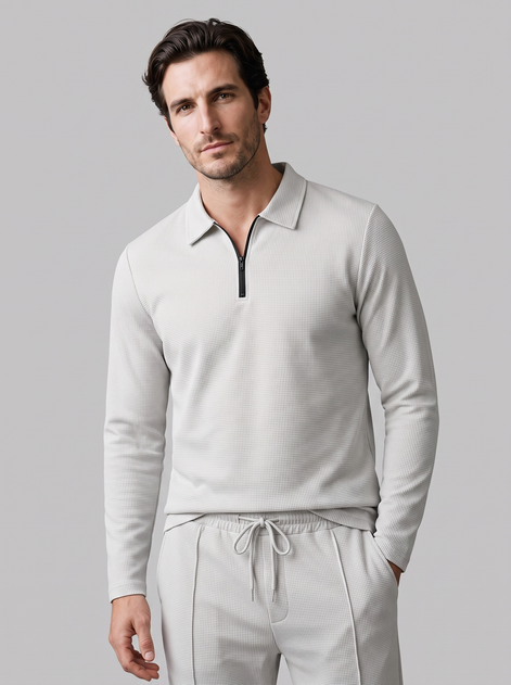 Herren Trainingsanzug-Set mit Waffelstrick und Quarter-Zip