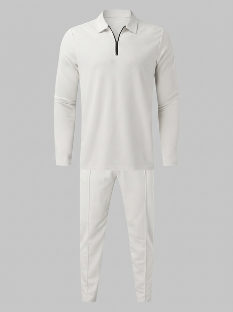 Herren Trainingsanzug-Set mit Waffelstrick und Quarter-Zip