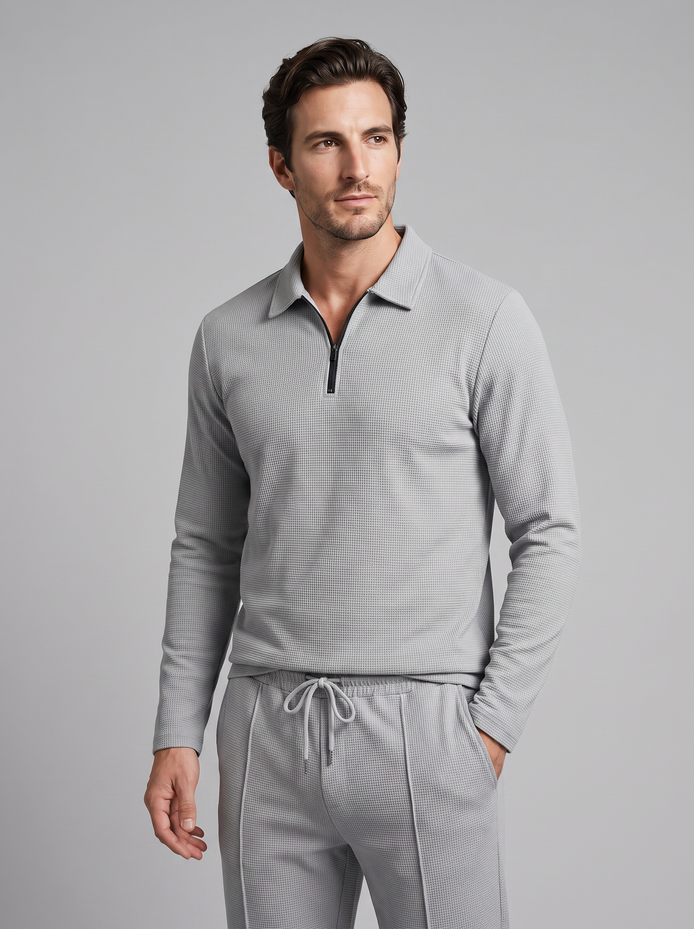 Herren Trainingsanzug-Set mit Waffelstrick und Quarter-Zip