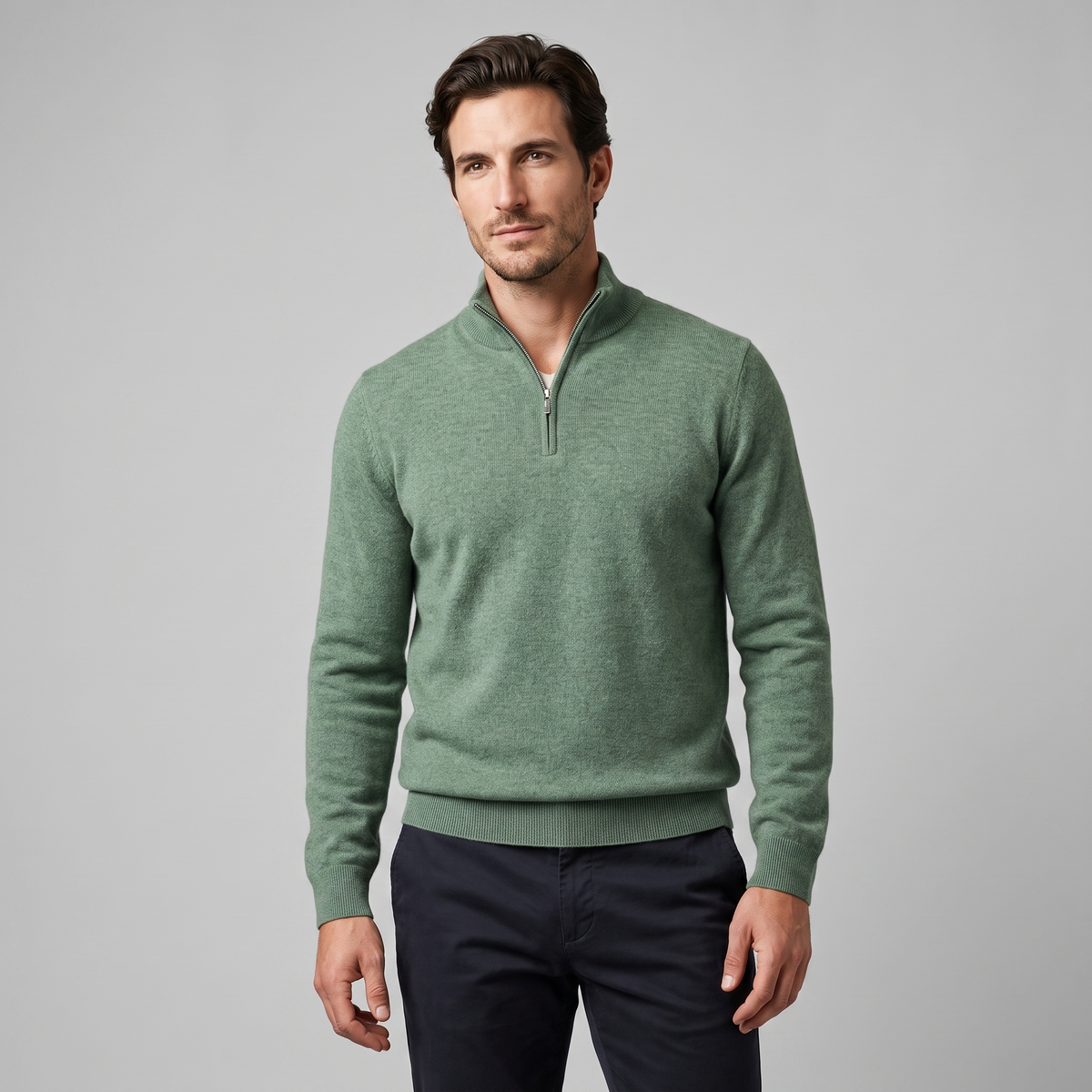 Herren V-Ausschnitt-Pullover mit Reissverschluss-Detail