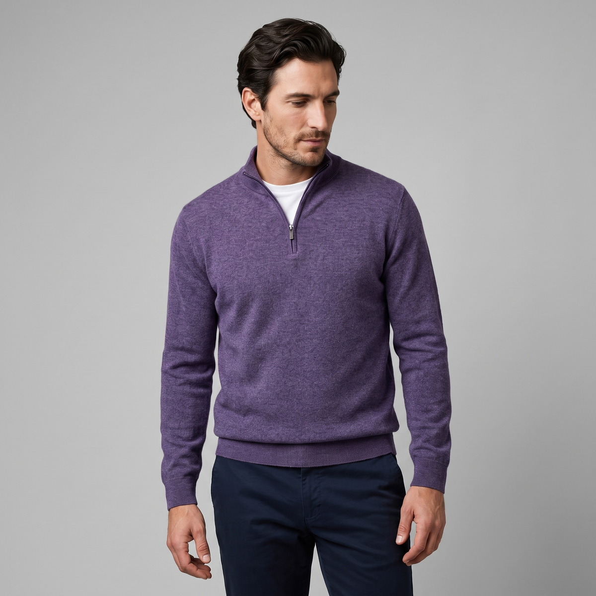 Herren V-Ausschnitt-Pullover mit Reissverschluss-Detail