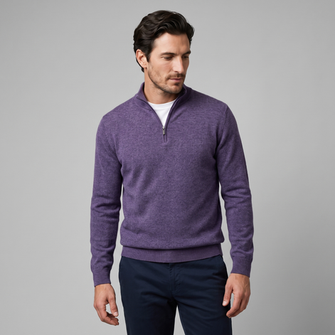 Herren V-Ausschnitt-Pullover mit Reissverschluss-Detail