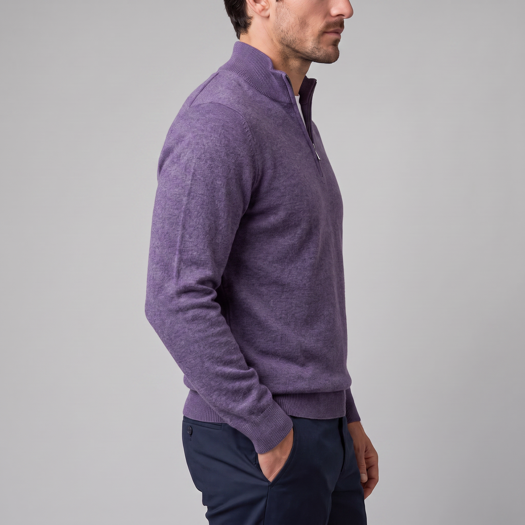 Herren V-Ausschnitt-Pullover mit Reissverschluss-Detail