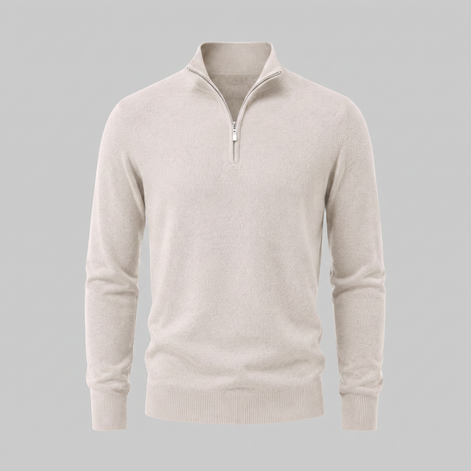 Herren V-Ausschnitt-Pullover mit Reissverschluss-Detail