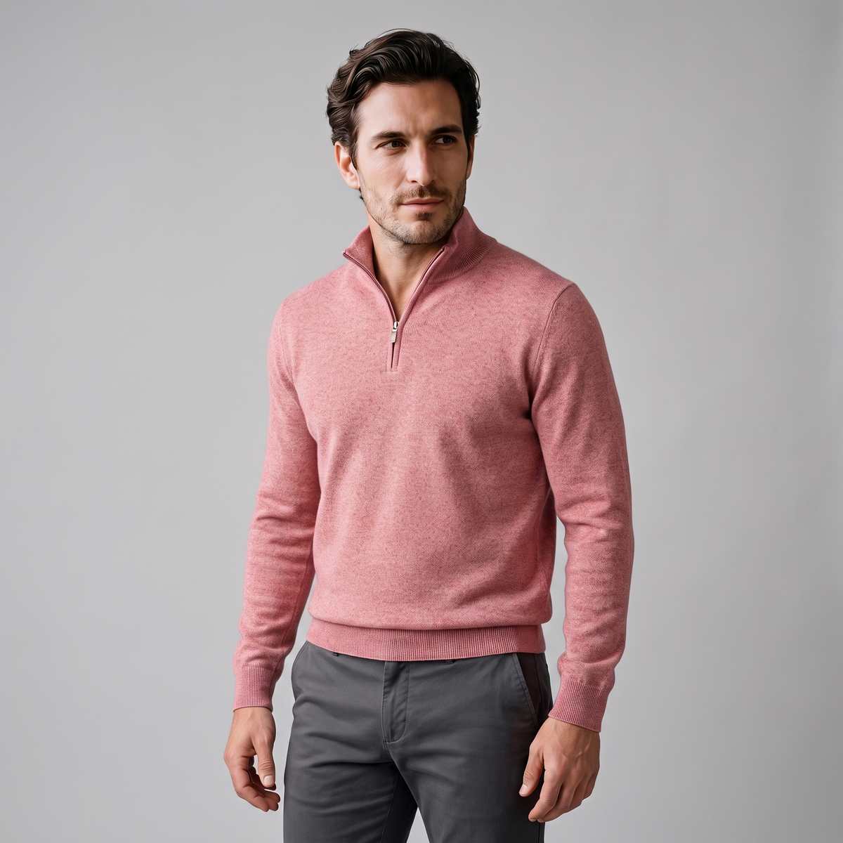 Herren V-Ausschnitt-Pullover mit Reissverschluss-Detail