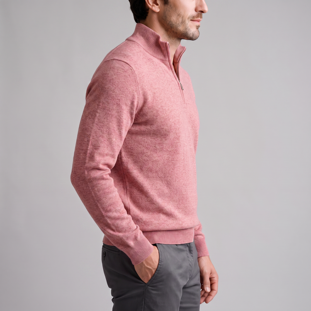 Herren V-Ausschnitt-Pullover mit Reissverschluss-Detail