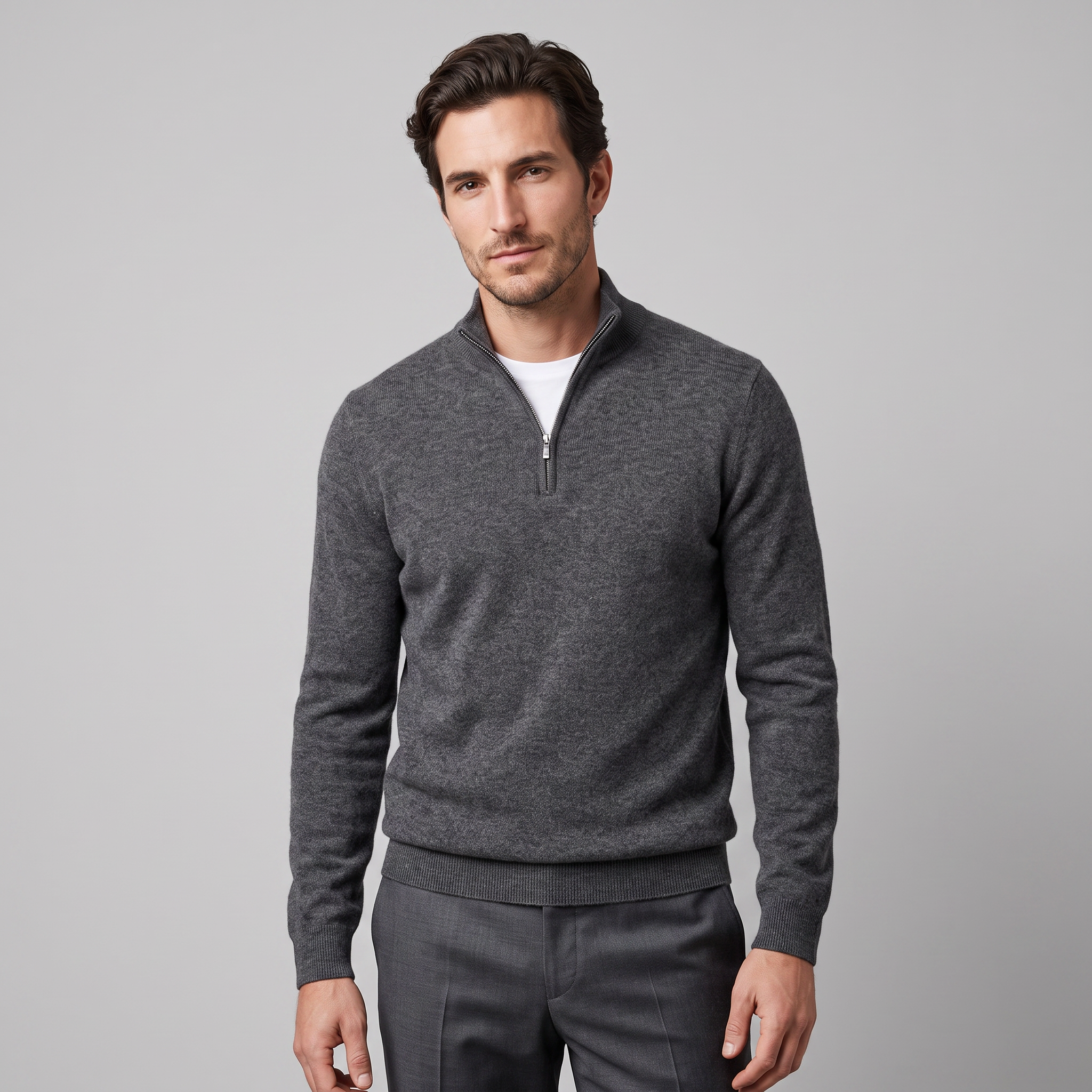 Herren V-Ausschnitt-Pullover mit Reissverschluss-Detail