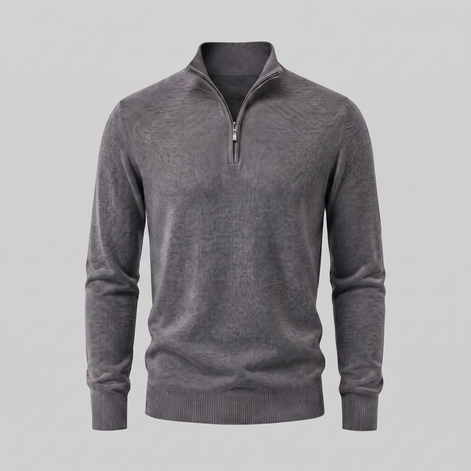Herren V-Ausschnitt-Pullover mit Reissverschluss-Detail