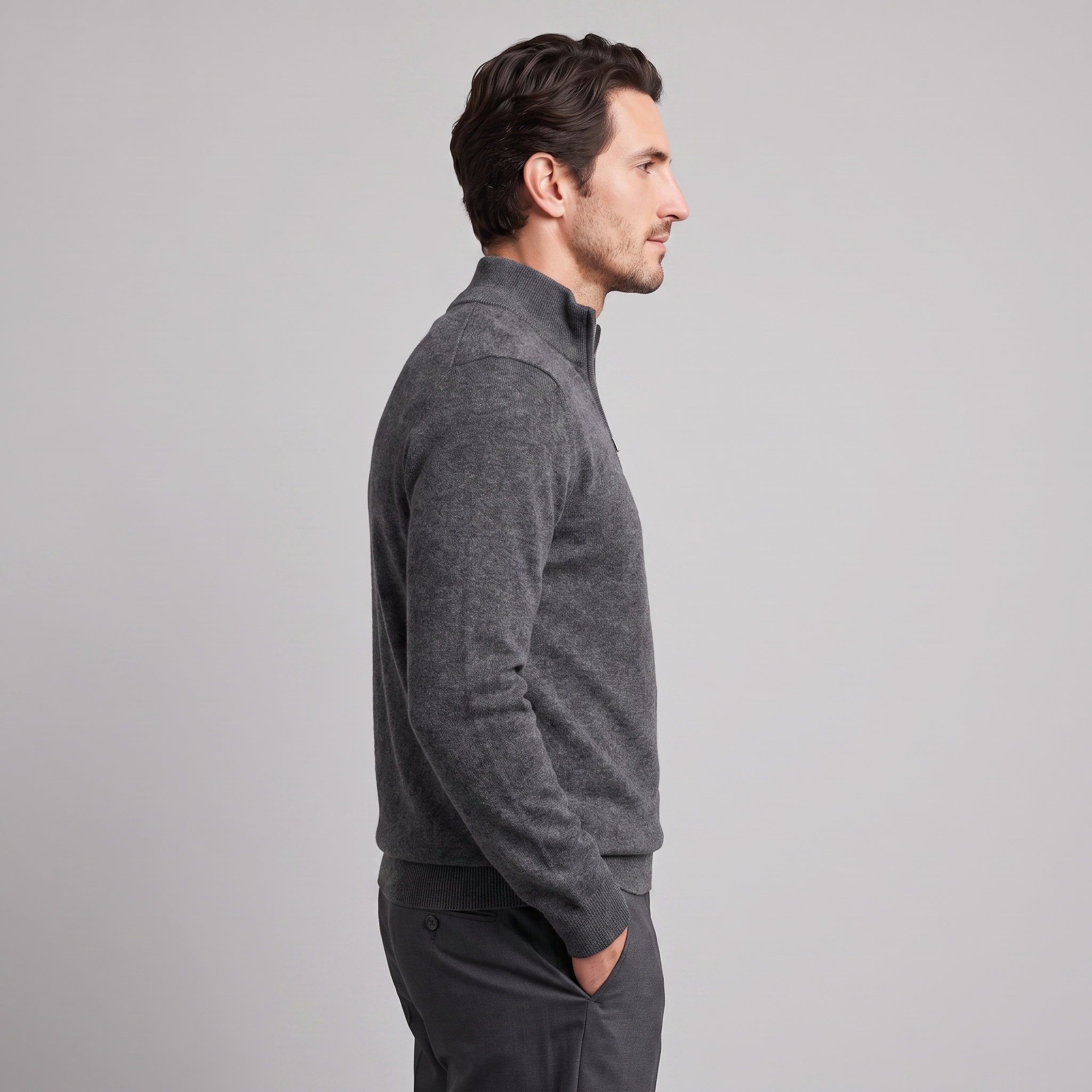 Herren V-Ausschnitt-Pullover mit Reissverschluss-Detail
