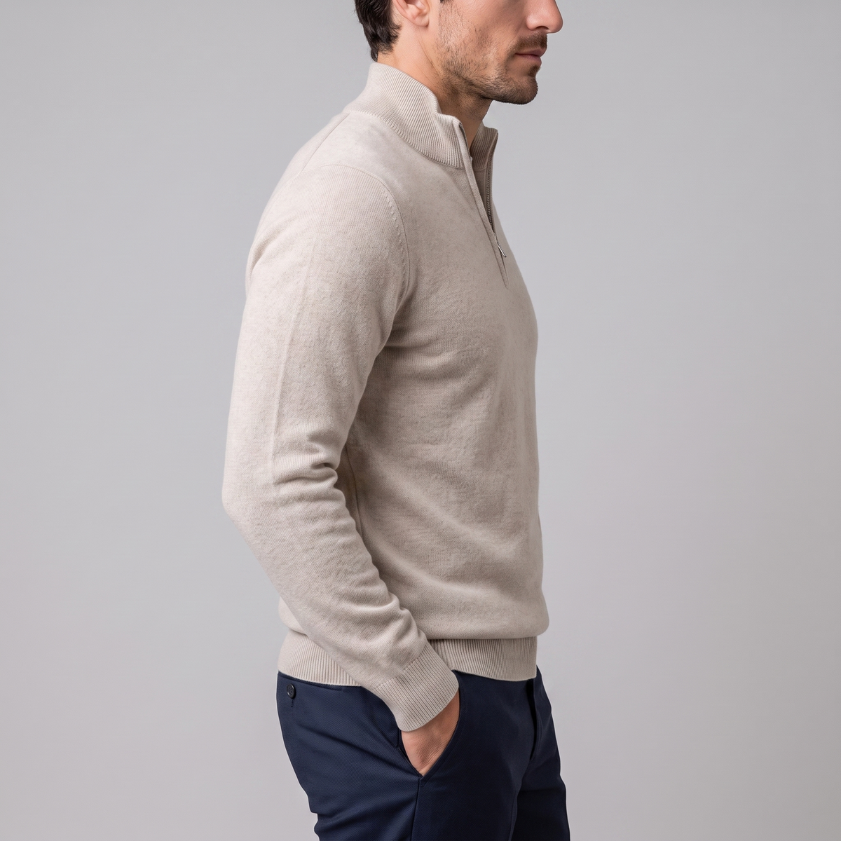 Herren V-Ausschnitt-Pullover mit Reissverschluss-Detail