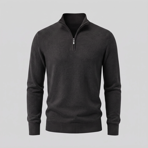 Herren V-Ausschnitt-Pullover mit Reissverschluss-Detail