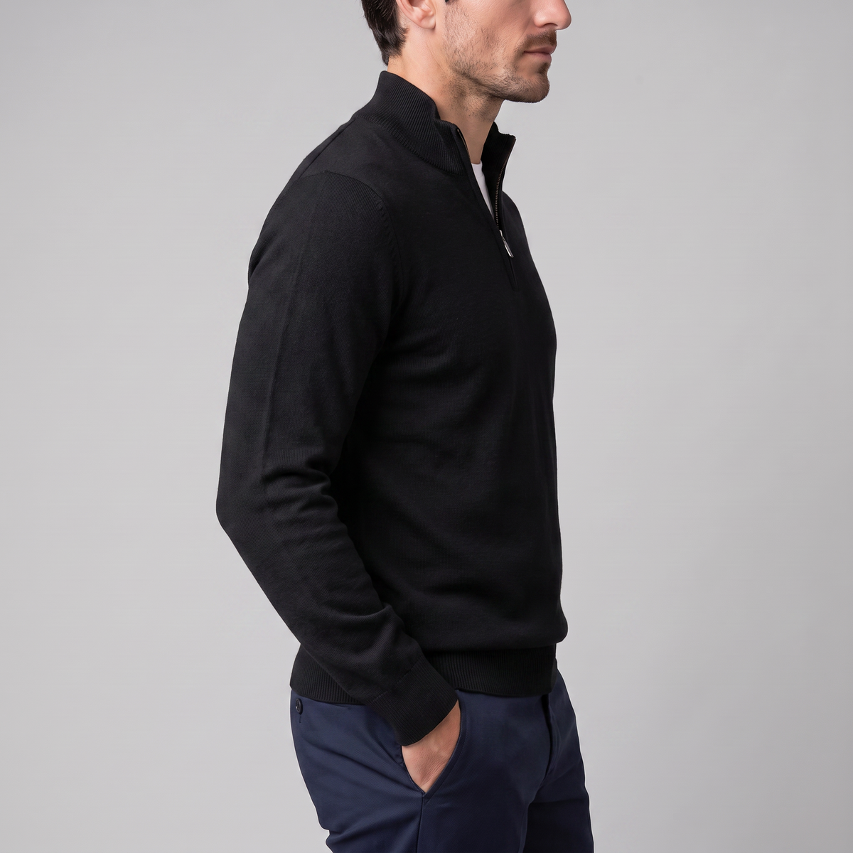 Herren V-Ausschnitt-Pullover mit Reissverschluss-Detail