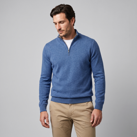Herren V-Ausschnitt-Pullover mit Reissverschluss-Detail
