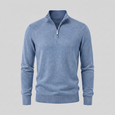 Herren V-Ausschnitt-Pullover mit Reissverschluss-Detail