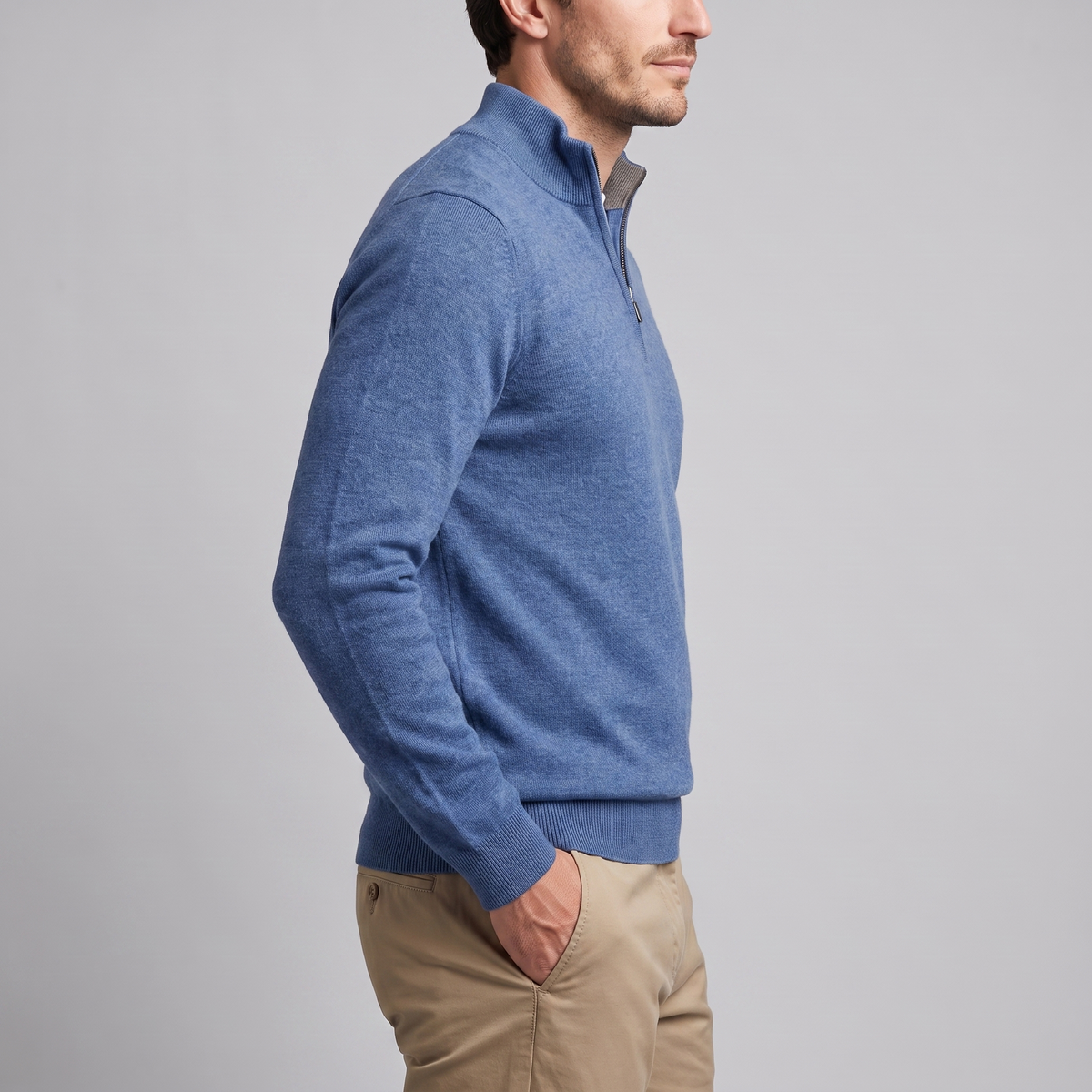 Herren V-Ausschnitt-Pullover mit Reissverschluss-Detail