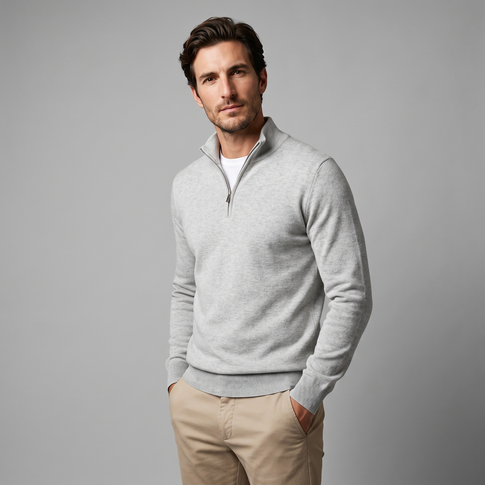 Herren V-Ausschnitt-Pullover mit Reissverschluss-Detail