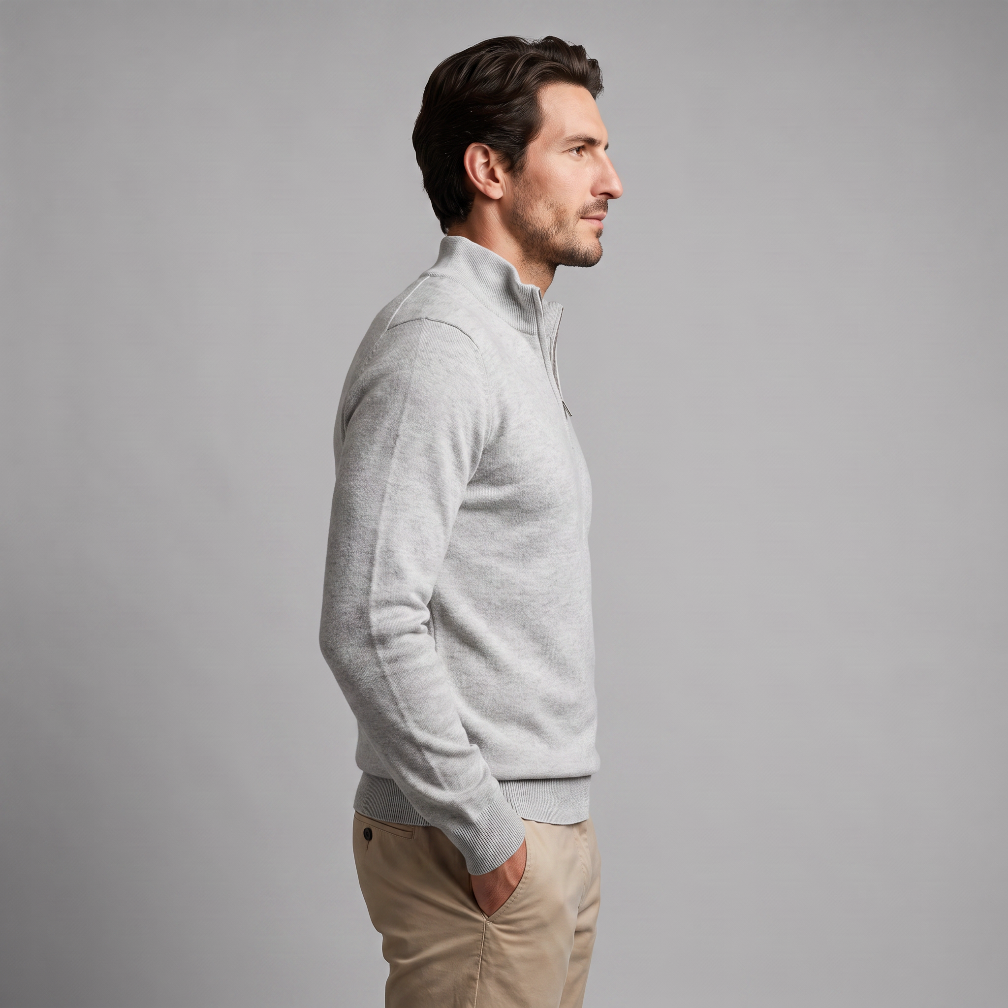 Herren V-Ausschnitt-Pullover mit Reissverschluss-Detail
