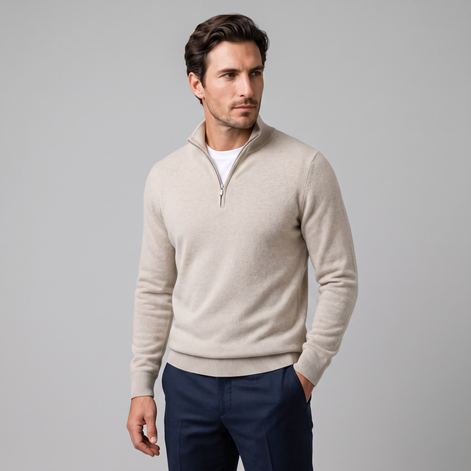 Herren V-Ausschnitt-Pullover mit Reissverschluss-Detail