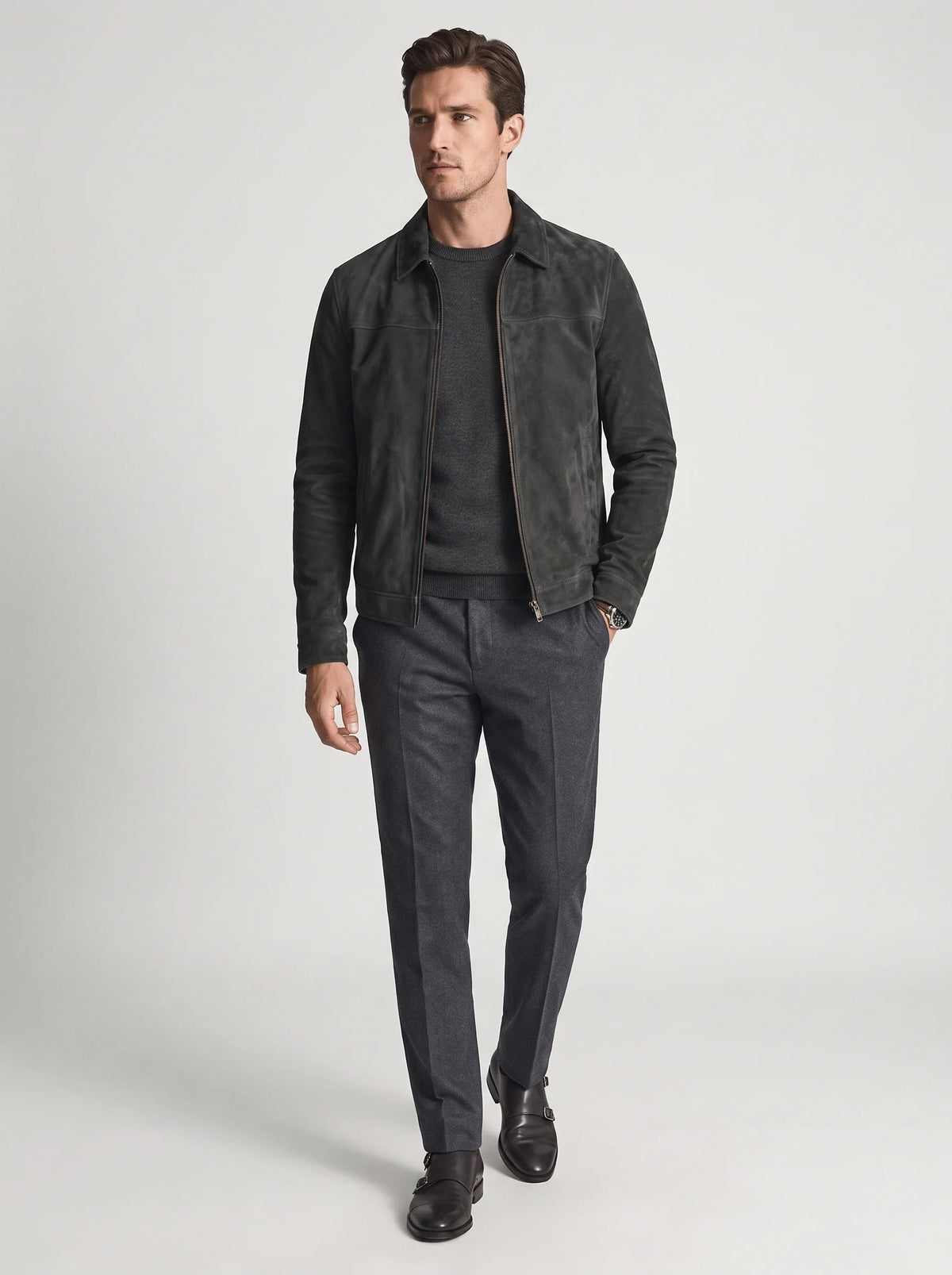 Herren Vintage Fliegerjacke mit Reißverschluss für Freizeit