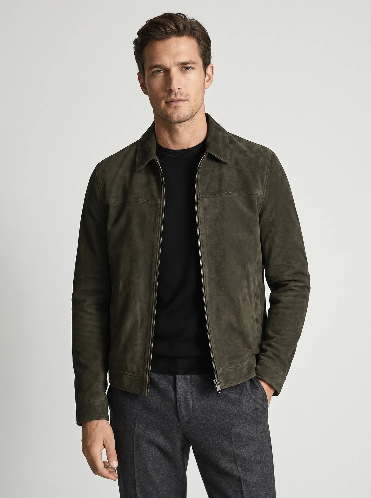 Herren Vintage Fliegerjacke mit Reißverschluss für Freizeit