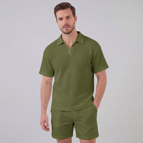 Herren Waffelstrick Kurzes Outfit Sommer Set