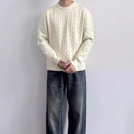 Herren Weihnachts Pullover Zopfstrick mit Rundhalsausschnitt