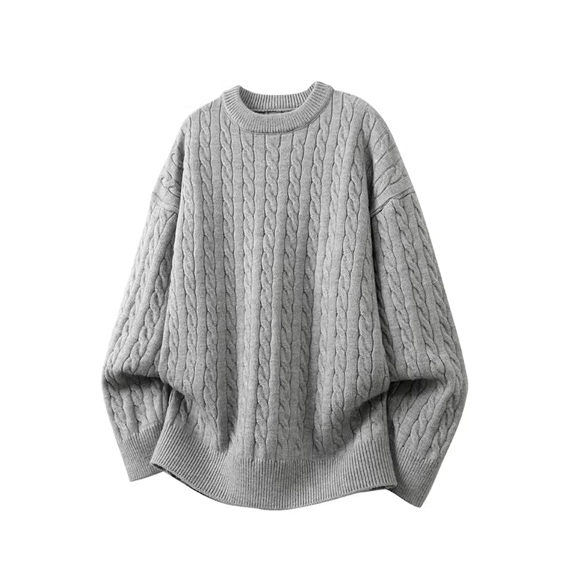 Herren Weihnachts Pullover Zopfstrick mit Rundhalsausschnitt